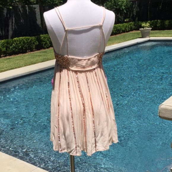 Free People Glitter Girl Sequin Rose Gold Embellished Mini Dress Medium - Picture 10 of 16